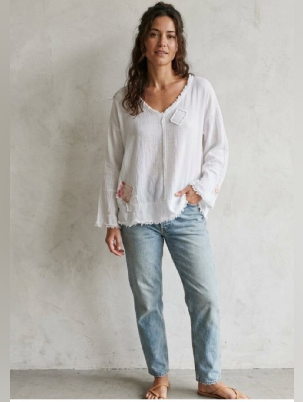Breathe Clothing White 100% Linen Artesian Blouse Lagenlook  Bohemian